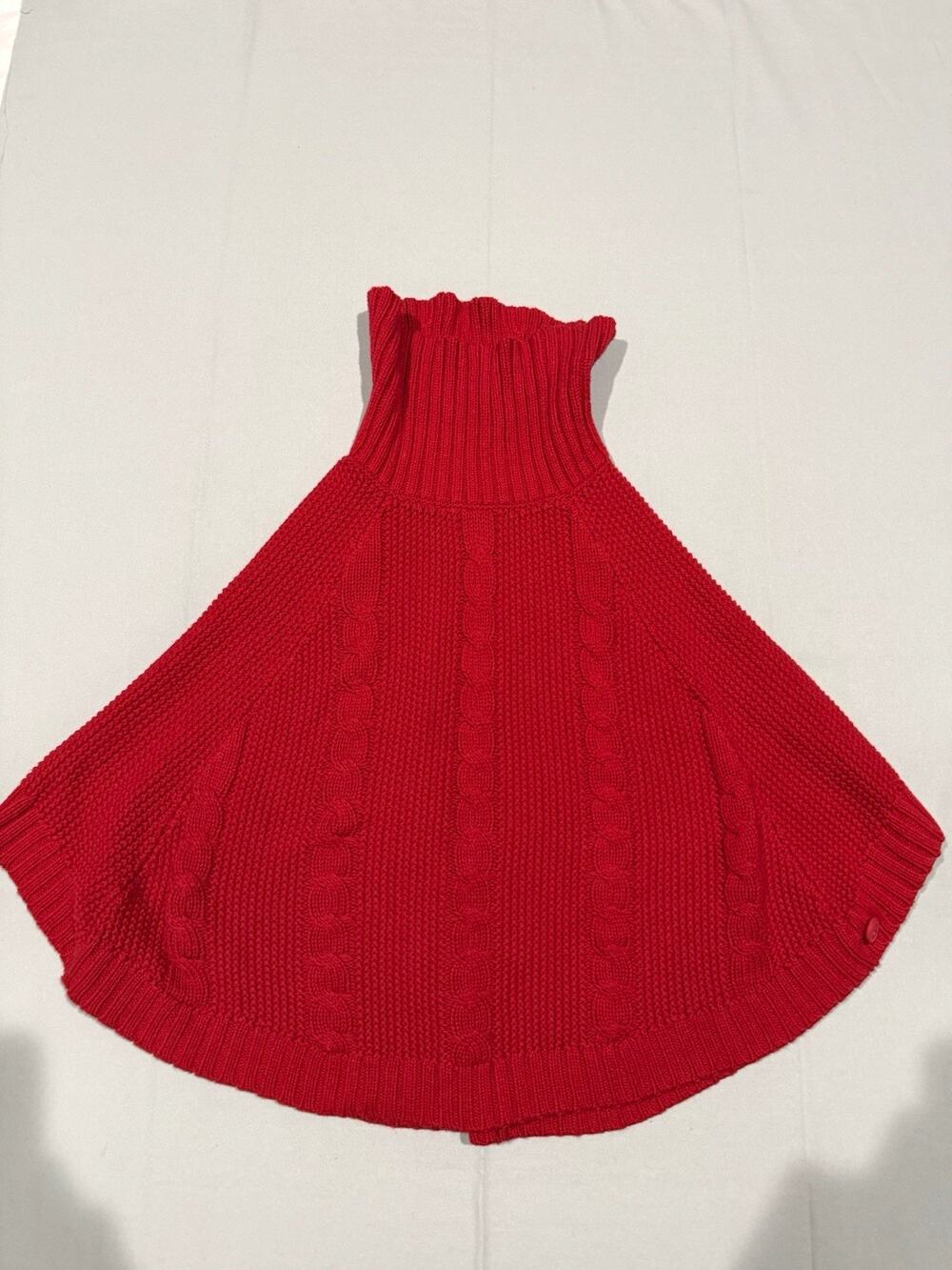 Carter's Girls Red Knit Cable Turtleneck Cape Sweater Size 12 Cotton Blend